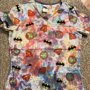 Justice League Tie-dye Scrub Top